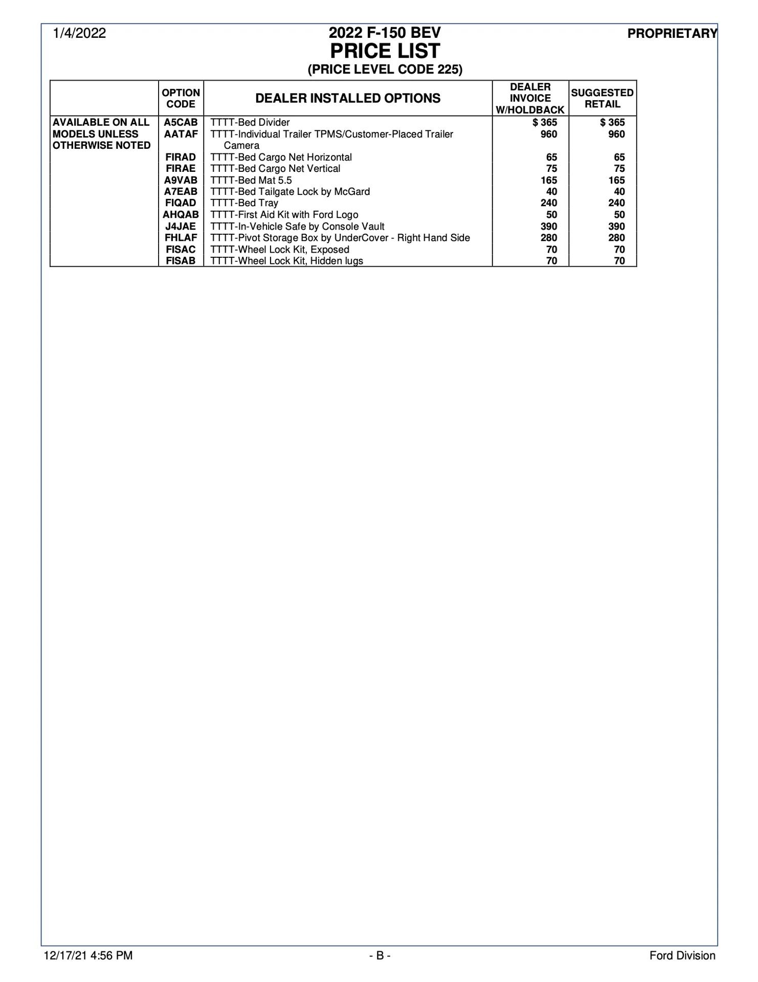 Ford F-150 Lightning 💰 2022 F-150 Lightning Price List (Invoice, MSRP, Options Codes) f150-lightning-price-list-3