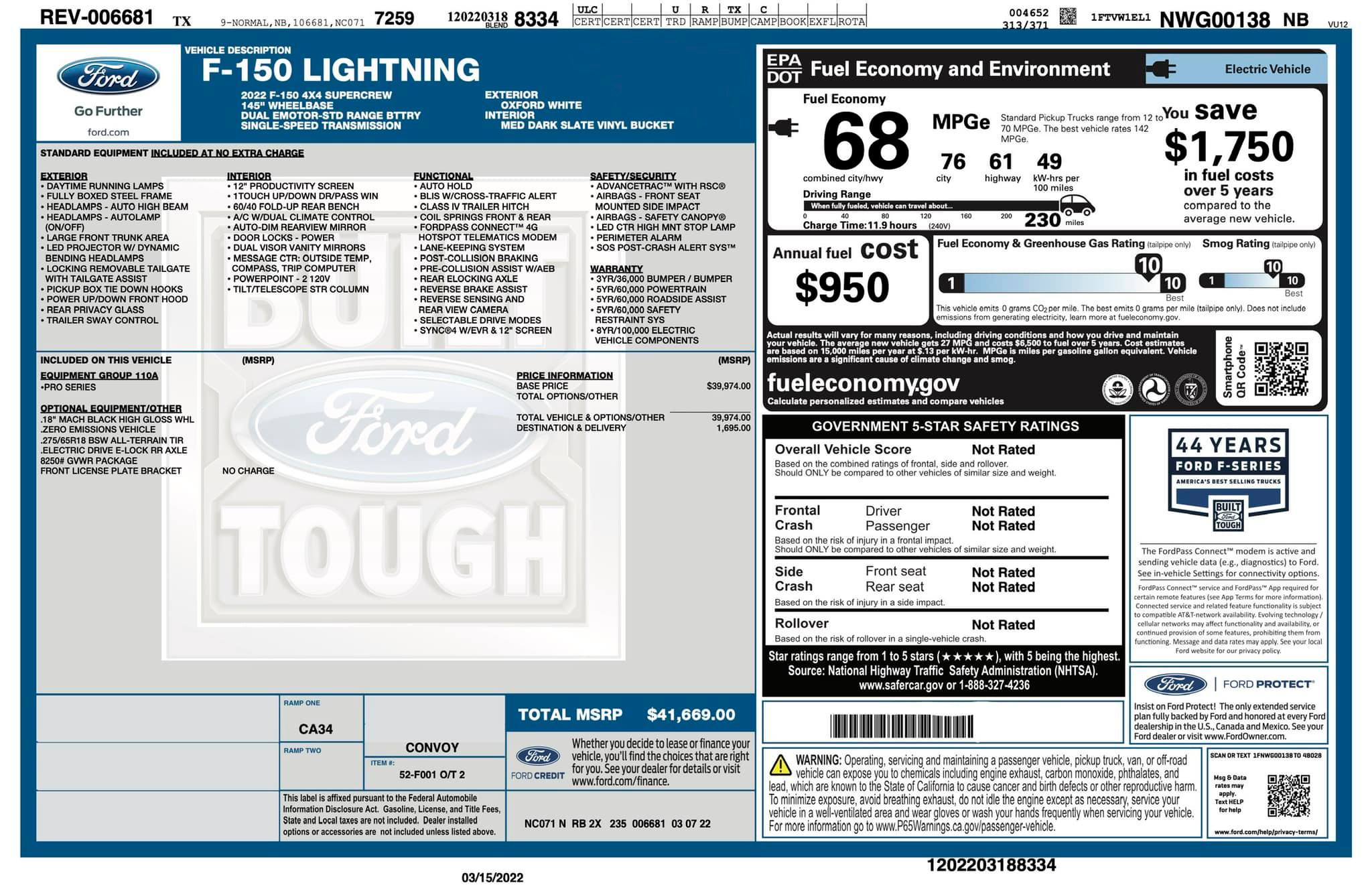Ford F-150 Lightning F-150 Lightning Official EPA Range MPGe Revealed in Window Sticker (Base + Extended Range)! f150-lightning-window-sticker-epa-m