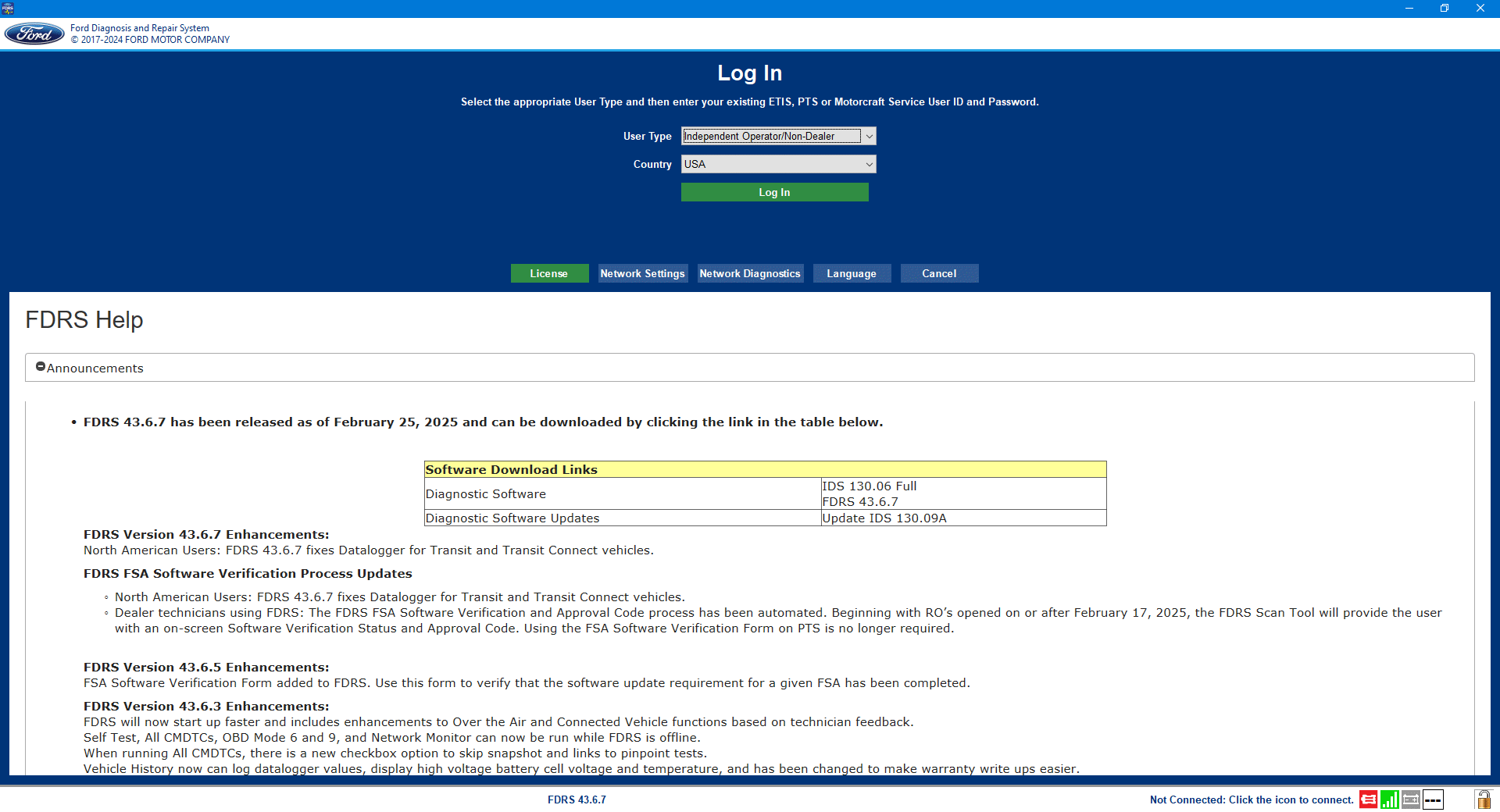 Ford F-150 Lightning Lightning Software Updates using FDRS FDRS_Login_Page_43-6-7
