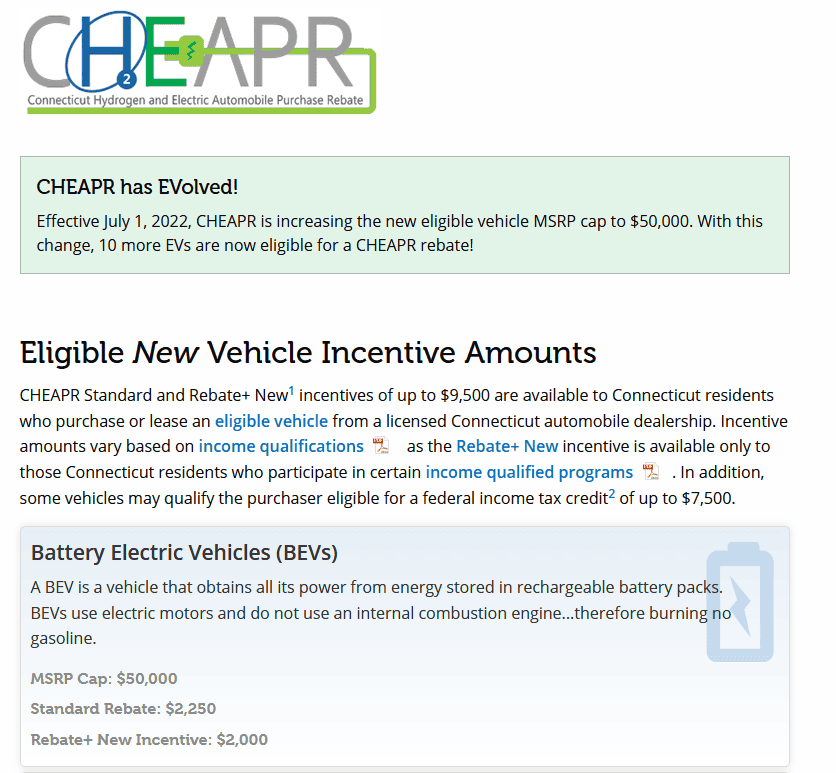 Connecticut CHEAPR BEV Rebate Incentives For Extended Lightning Pros 