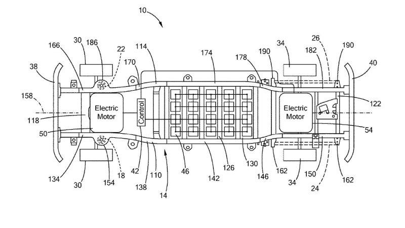 Ford F-150 Lightning Electric F-150 skateboard chassis differs from typical EV chassis ford-electric-f150-pickup-skateboard-chassis-patent-application