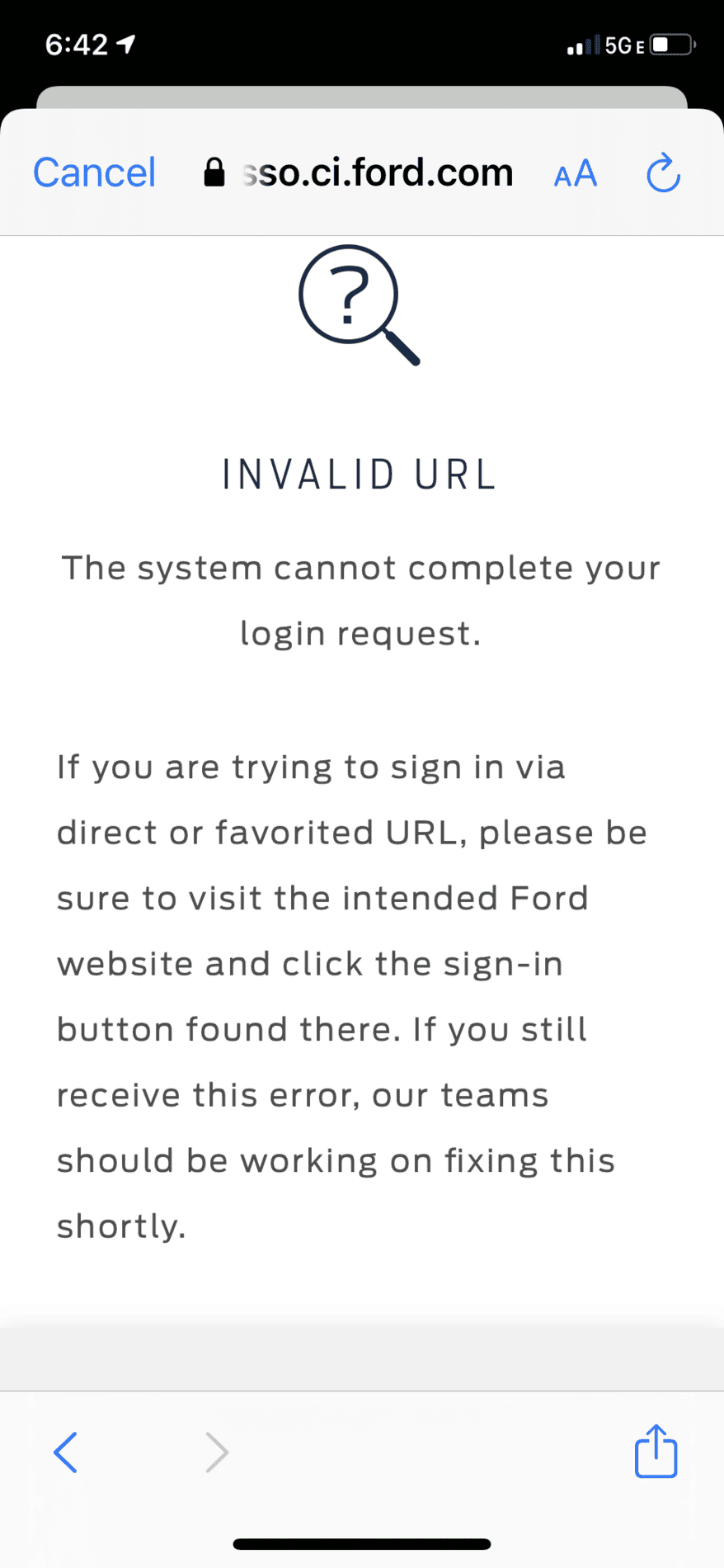 Ford F-150 Lightning Cannot Log Into FORD Pass App FORD Pass Error.PNG