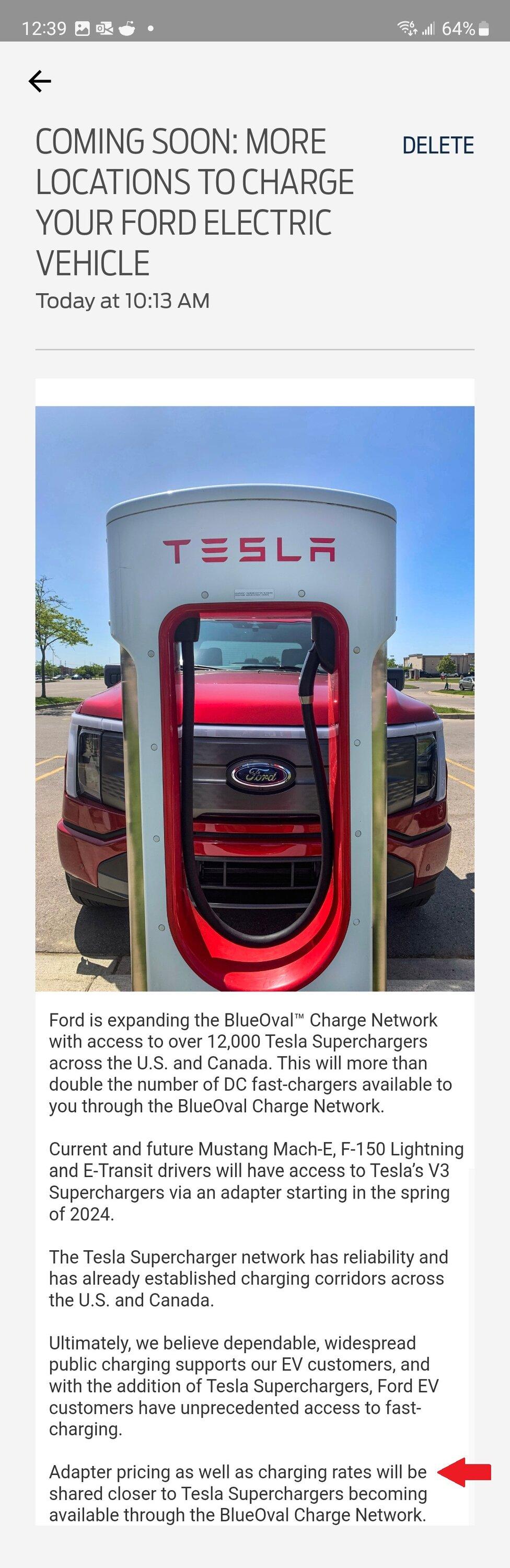 Ford F-150 Lightning F-150 Lightning to gain access to Tesla Superchargers! Get standard NACS port starting 2025! FordPass Notification