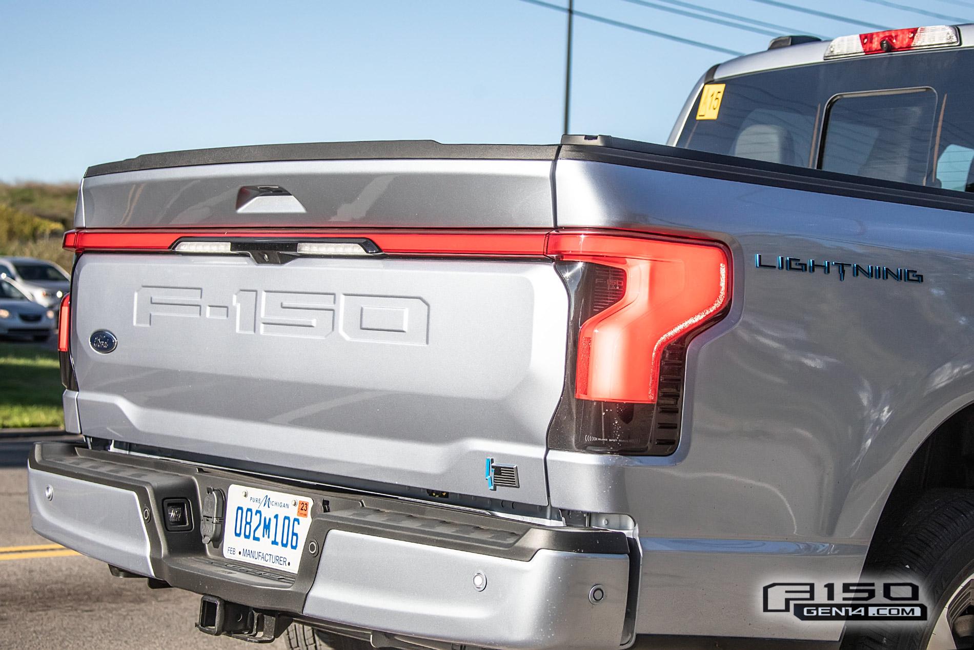 Ford F-150 Lightning F-150 Lightning Platinum (Iconic Silver) & Lariat (Rapid Red) Spotted On Public Roads Iced Blue Silver 2022 F150 Lightning Platinum EV Truck Spotted 13