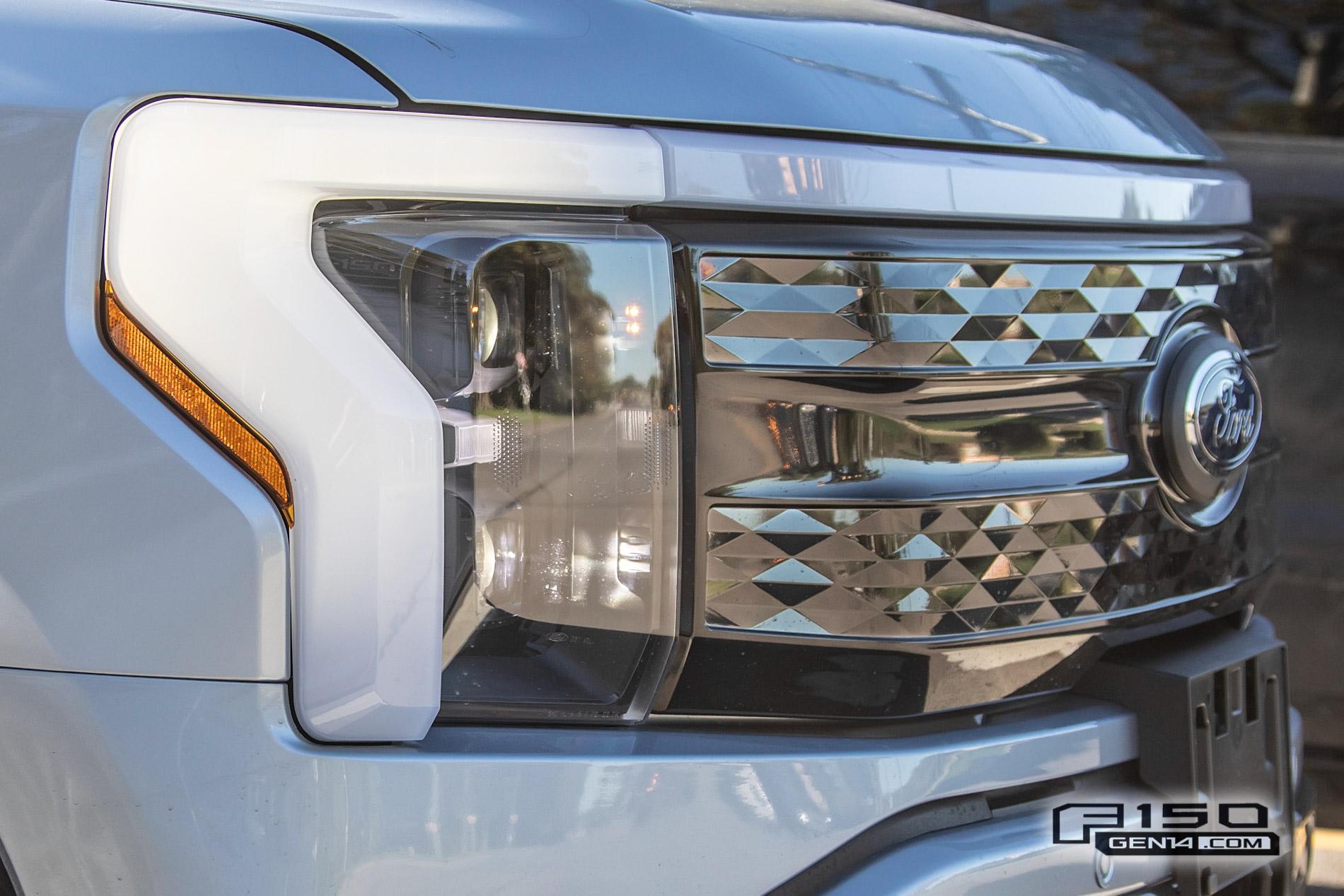 Ford F-150 Lightning F-150 Lightning Platinum (Iconic Silver) & Lariat (Rapid Red) Spotted On Public Roads Iced Blue Silver 2022 F150 Lightning Platinum EV Truck Spotted 17