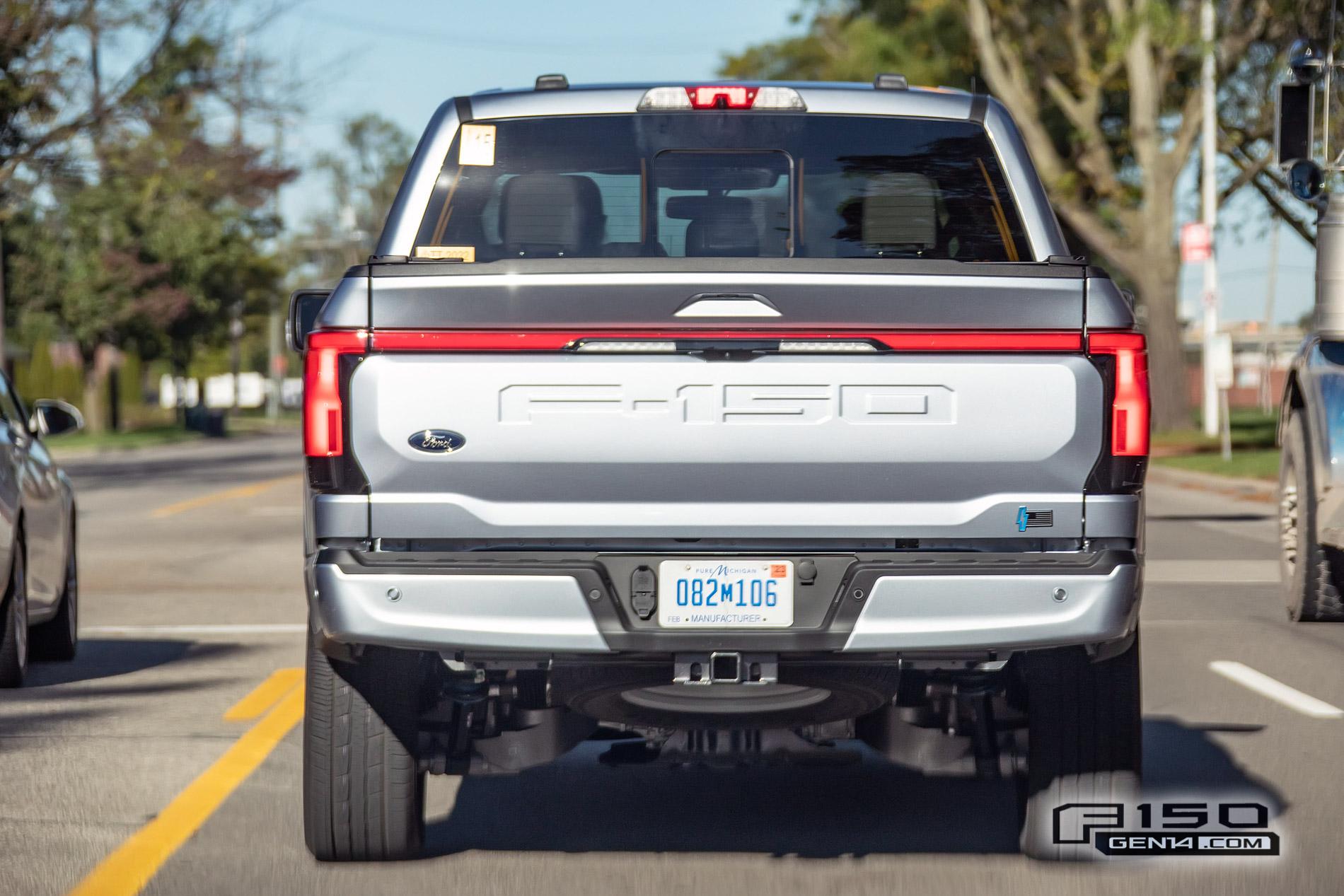 Ford F-150 Lightning F-150 Lightning Platinum (Iconic Silver) & Lariat (Rapid Red) Spotted On Public Roads Iced Blue Silver 2022 F150 Lightning Platinum EV Truck Spotted 18