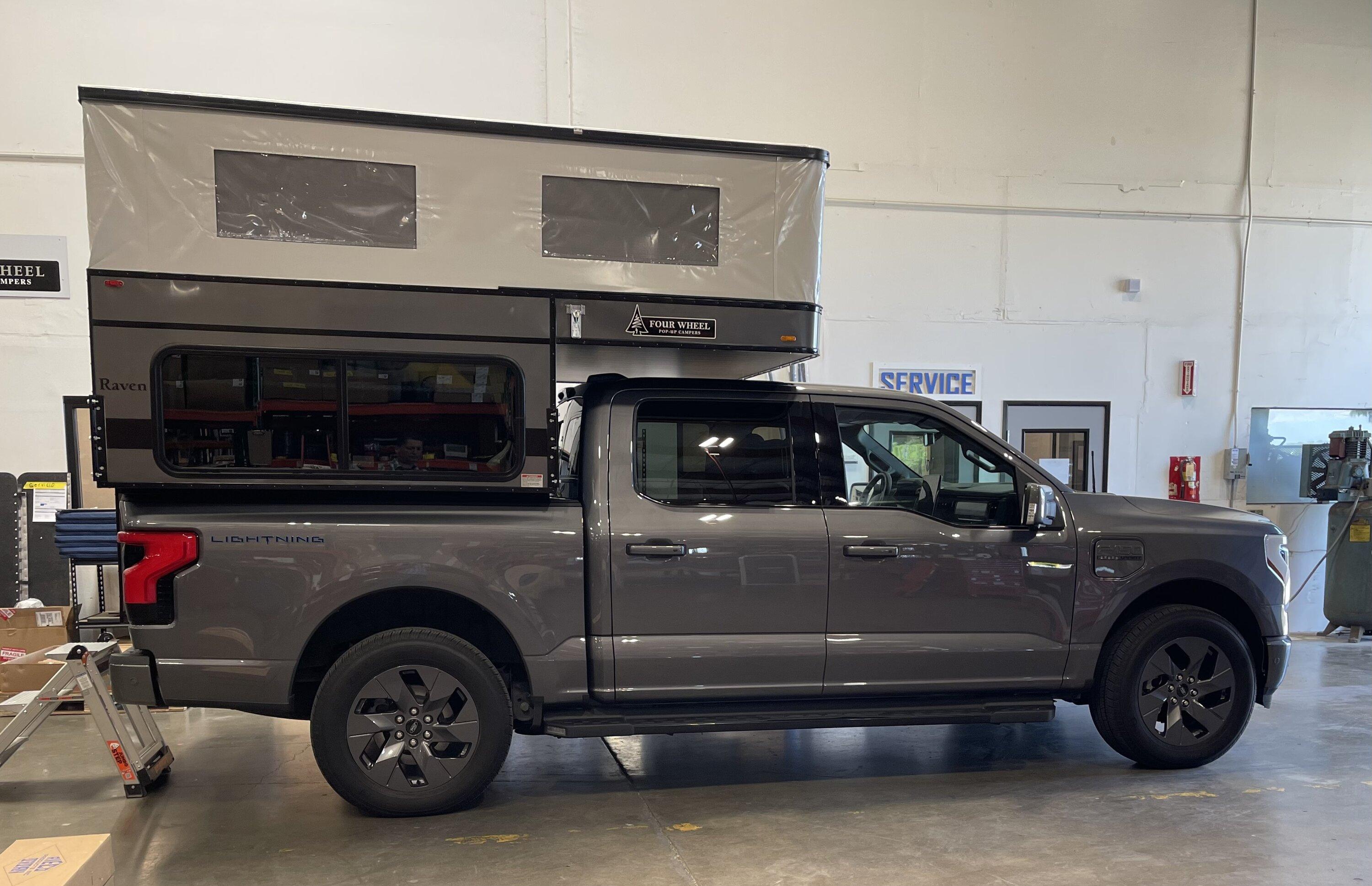 Ford F-150 Lightning Slide in Pop-up Camper by Four Wheel Campers being assessed for Lightning IMG_2500