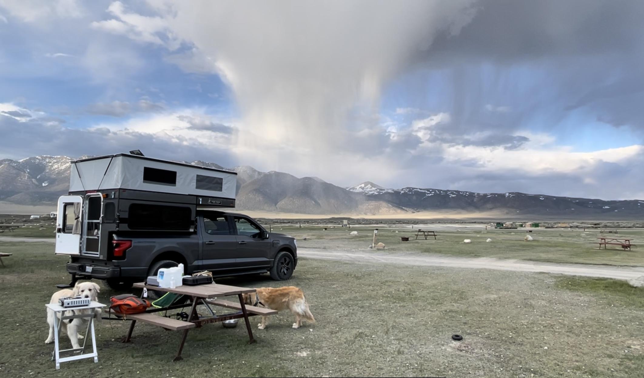 Ford F-150 Lightning Slide in Pop-up Camper by Four Wheel Campers being assessed for Lightning IMG_2810