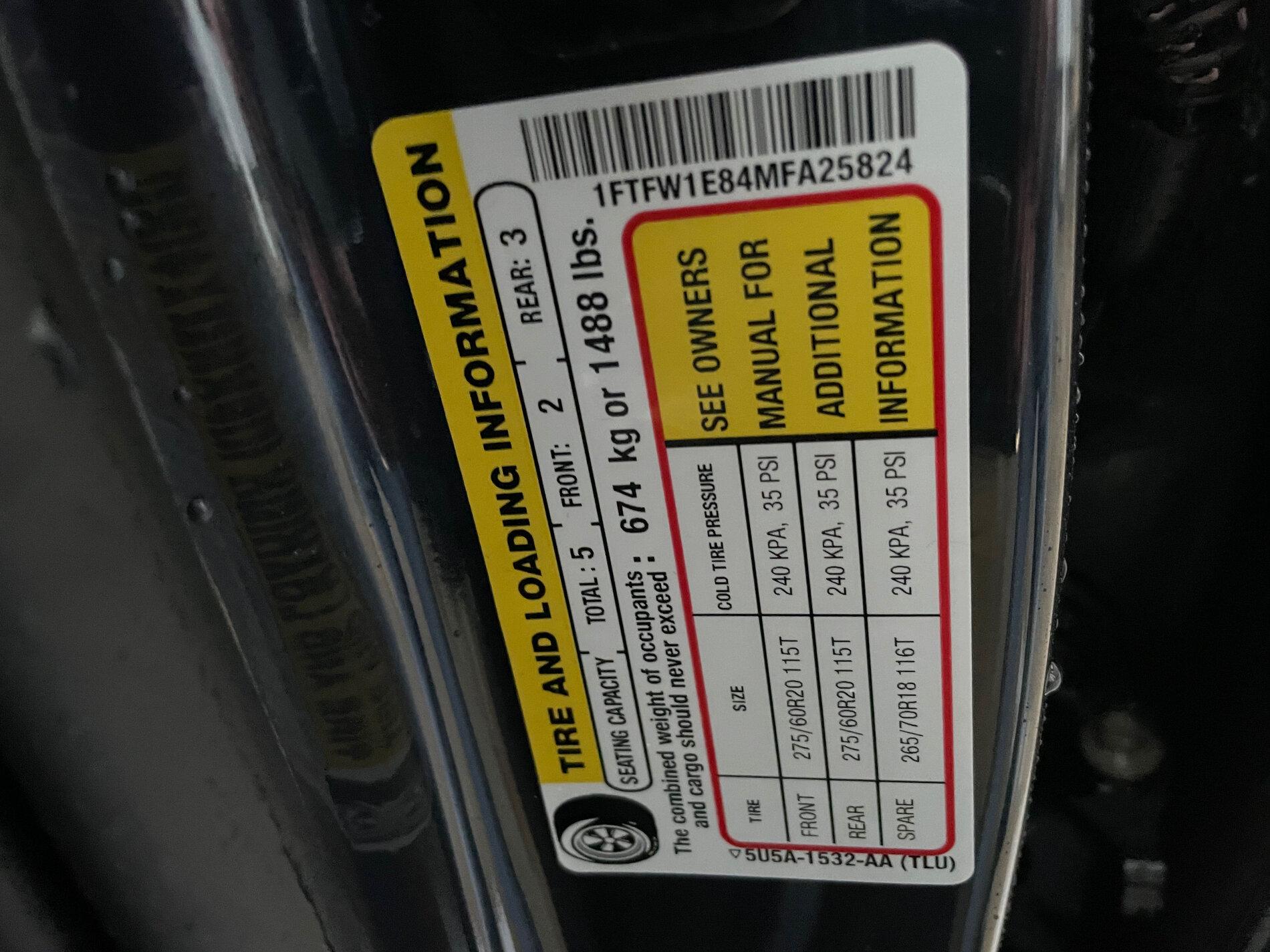 Ford F-150 Lightning King Ranch / Platinum / Limited Payload Sticker thread IMG_2896