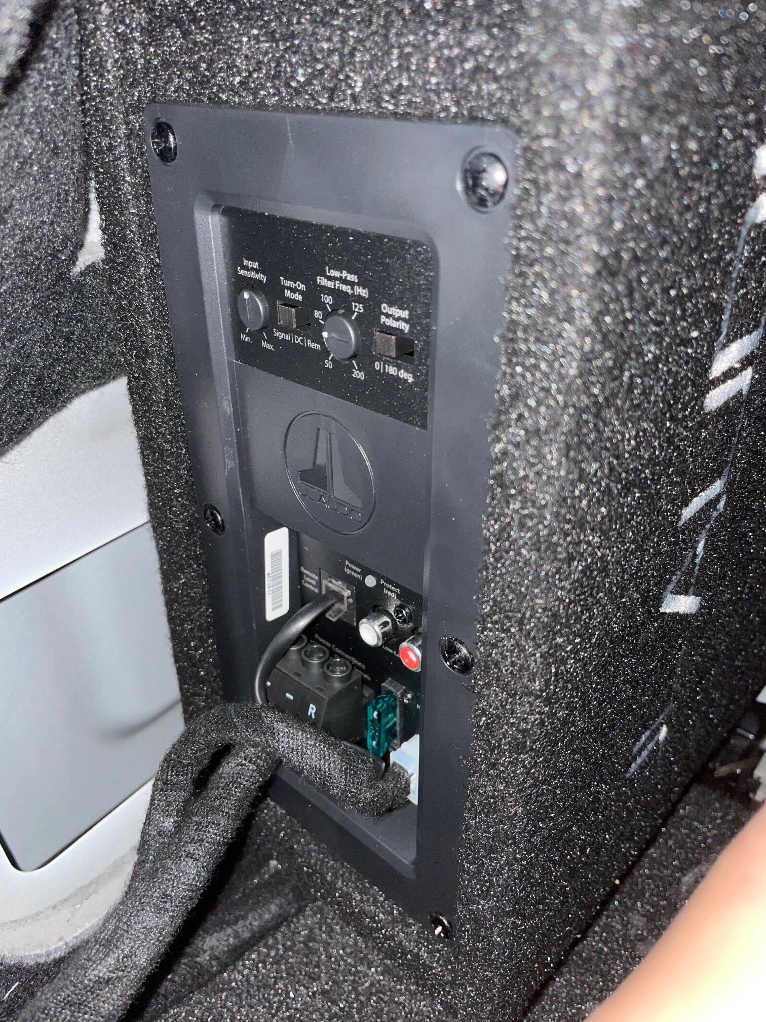 Ford F-150 Lightning Installed JL Audio 8" Powered MicroSub+ behind rear seat - Lariat ER IMG_3121