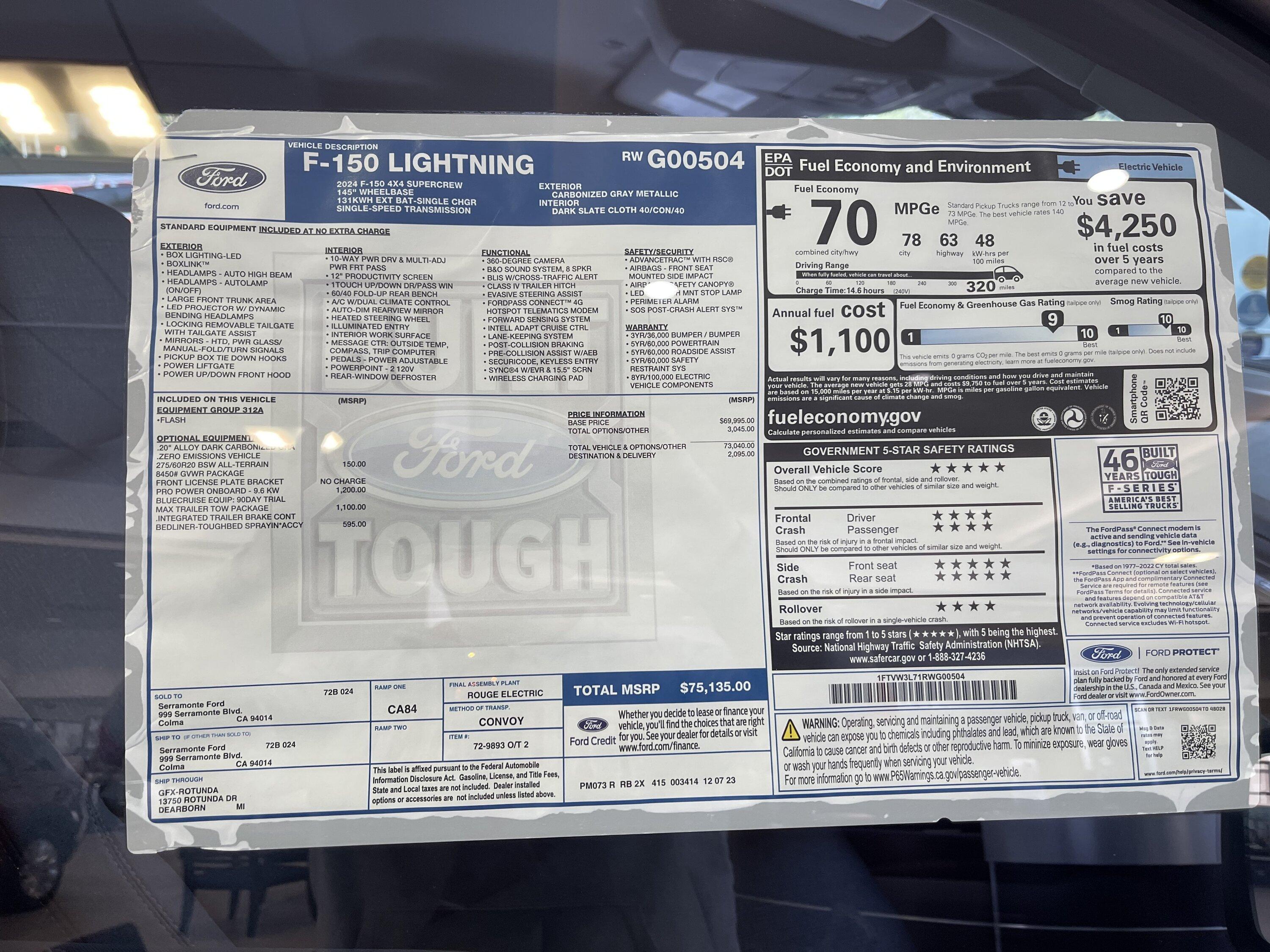 Ford F-150 Lightning ‘24 Flash Sighted in Dealer showroom IMG_4495