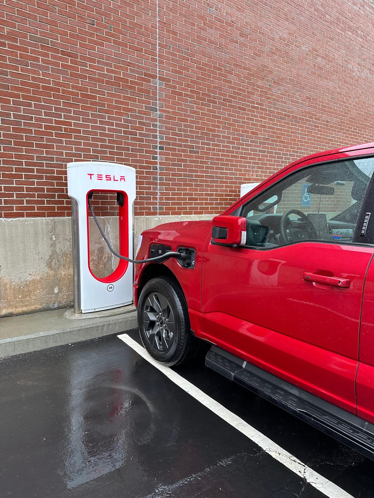 Ford F-150 Lightning Photos from new Tesla Supercharging station w/ new charger placement (for trucks) IMG_4621