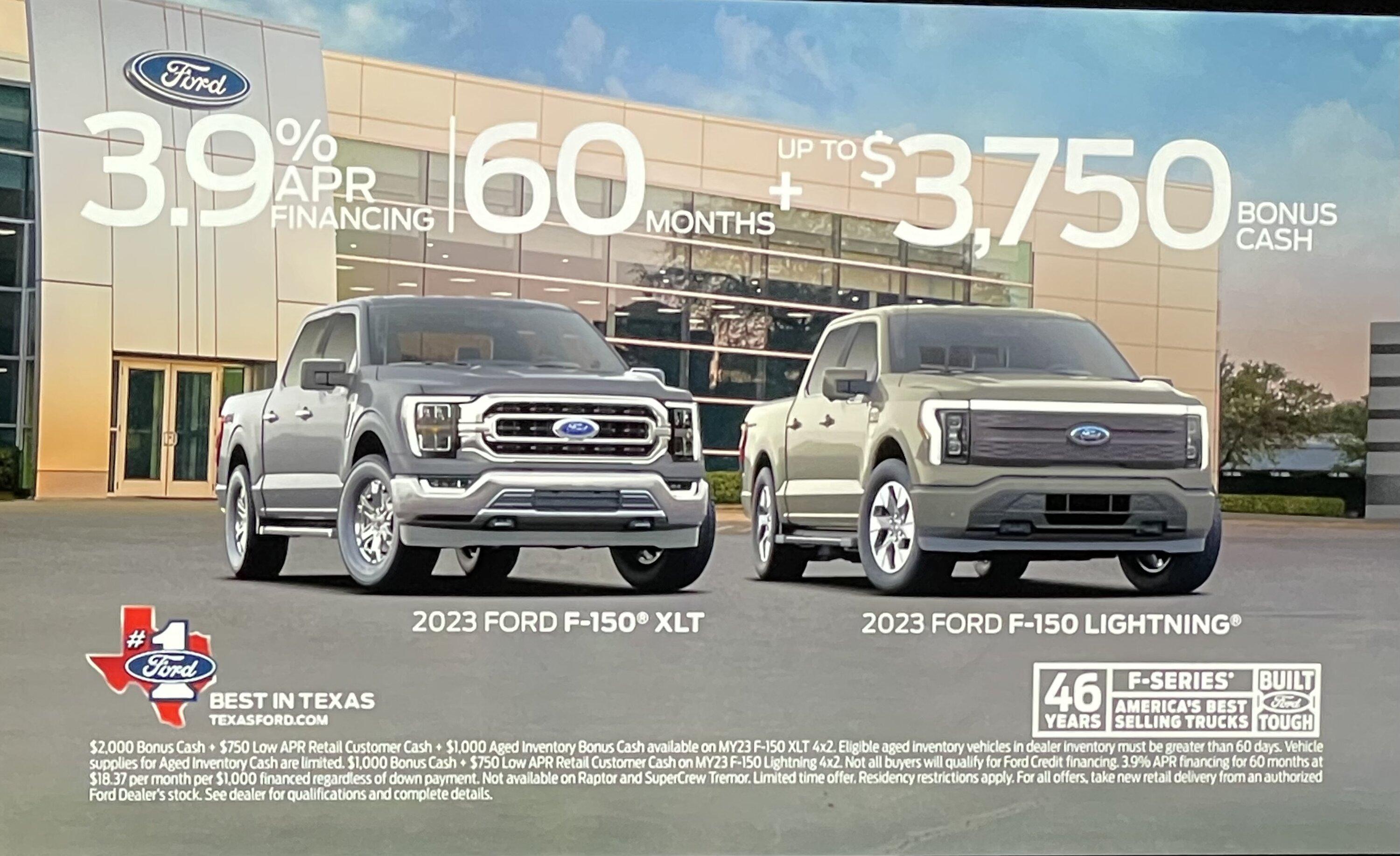 Ford F-150 Lightning Incentives from an ad during NCAA Football game IMG_5044