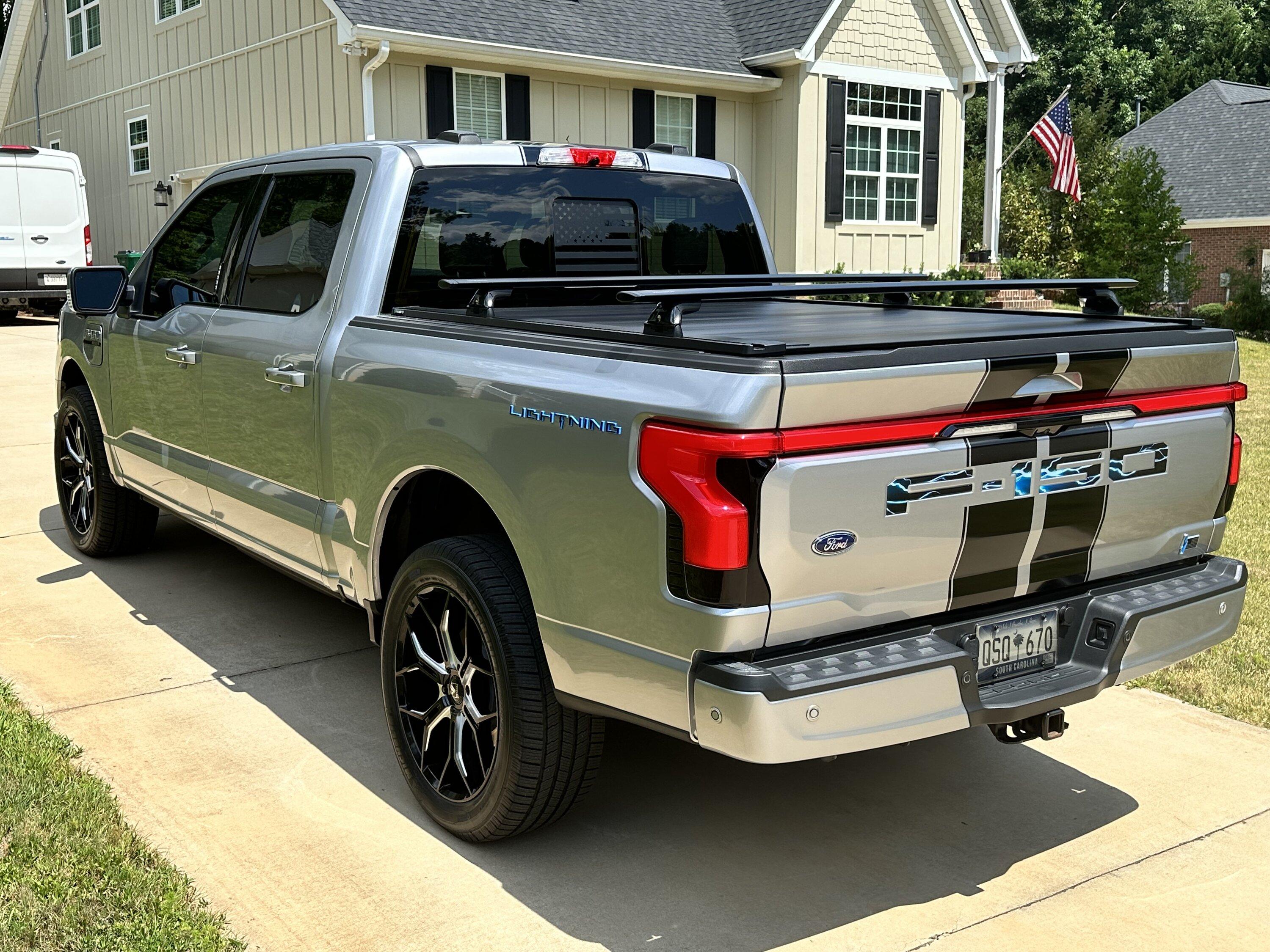 Ford F-150 Lightning Rally stripes installed on Iconic Silver Lightning IMG_5073