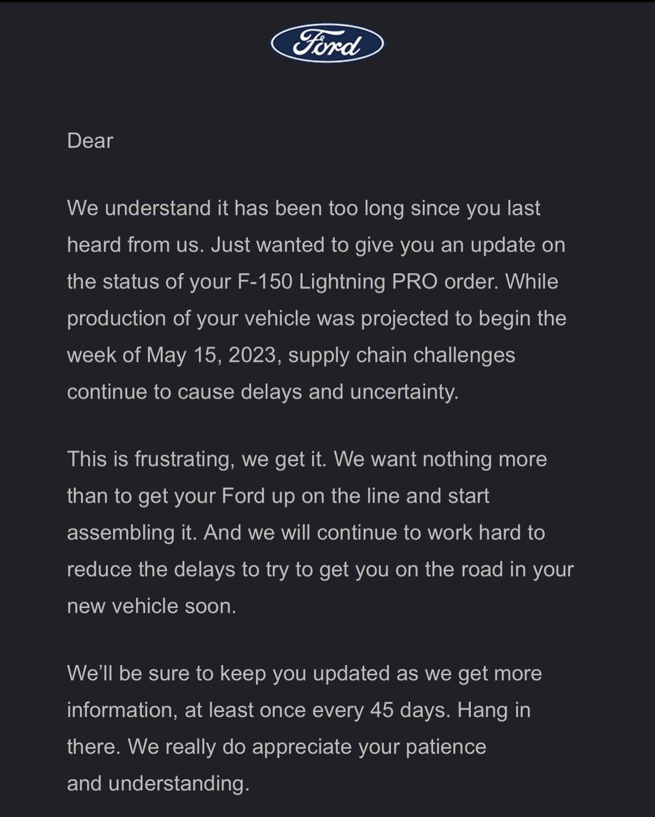 Ford F-150 Lightning FORD EMAIL: 05/15 Production delayed due to supply chain | But also Built? Window sticker no longer available IMG_5255