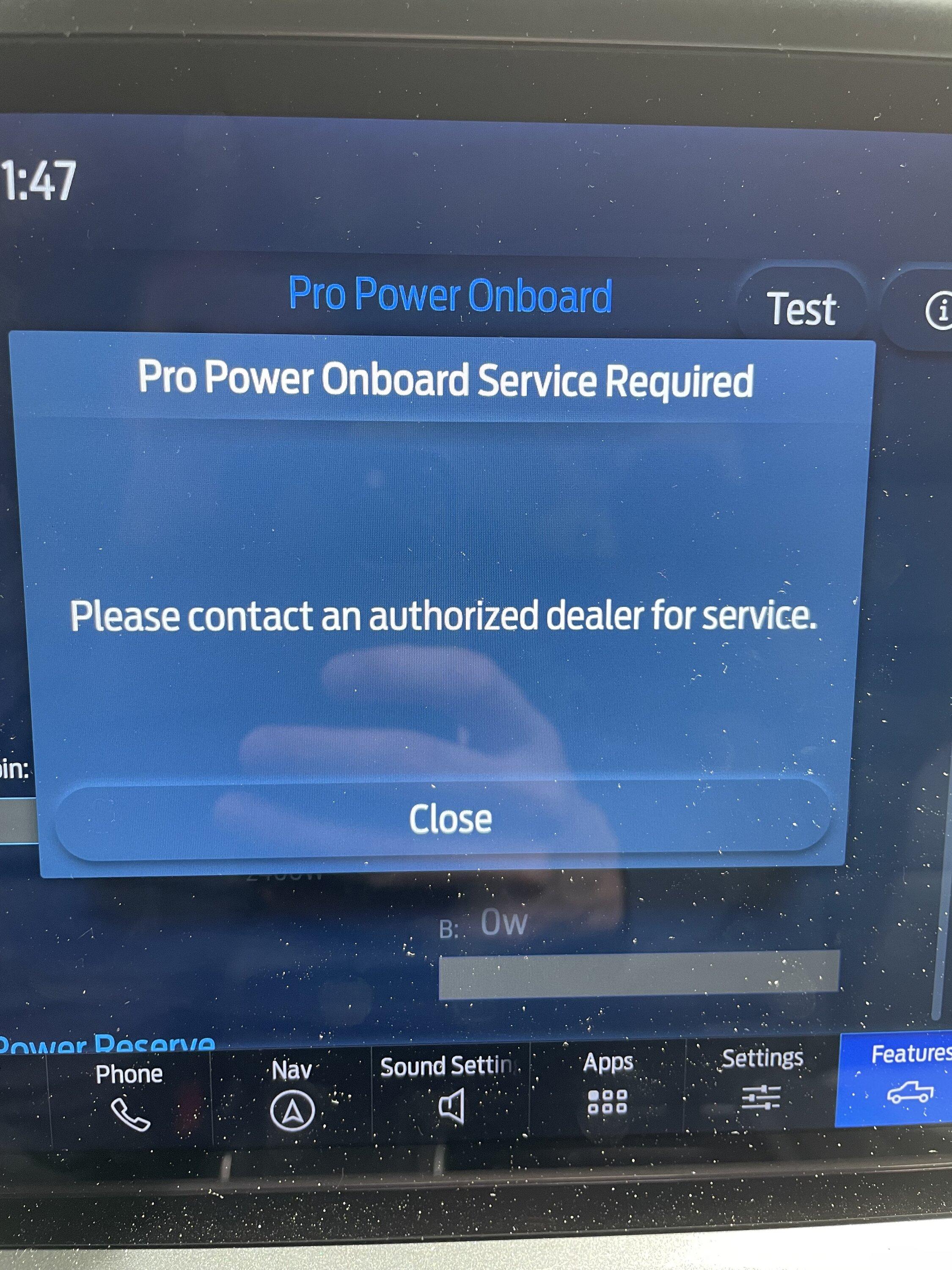Ford F-150 Lightning Pro Power Onboard error message IMG_5457