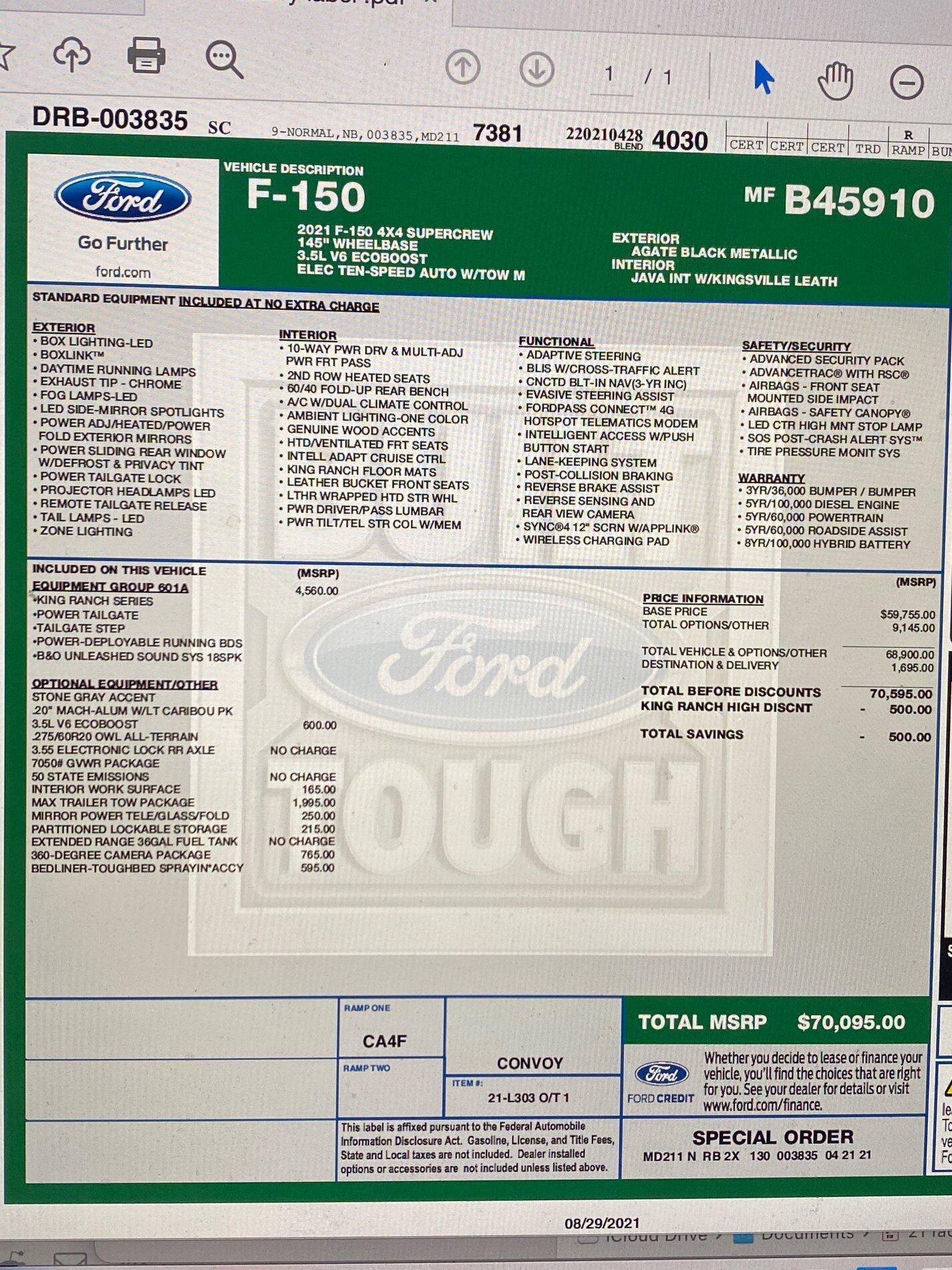 Ford F-150 Lightning 2021 F-150 Payload Stickers IMG_8544