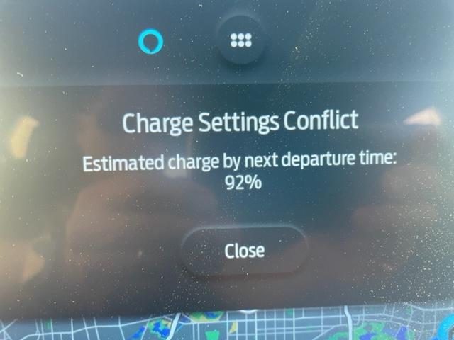 Ford F-150 Lightning Charge Settings Conflict message after turning off Lightning - happening all day.... IMG_9532.JPG