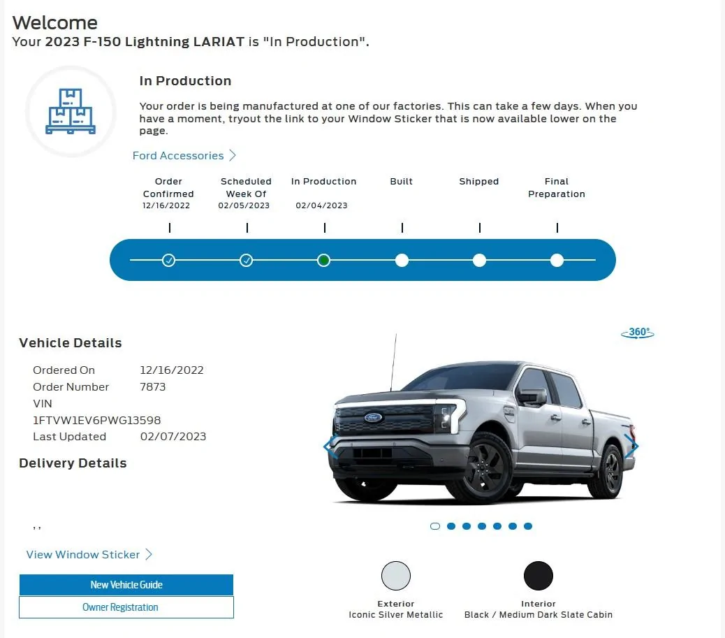 Ford F-150 Lightning ✅ 1/9/2023 Lightning Build Week Group (MY2023) Order status 4-16