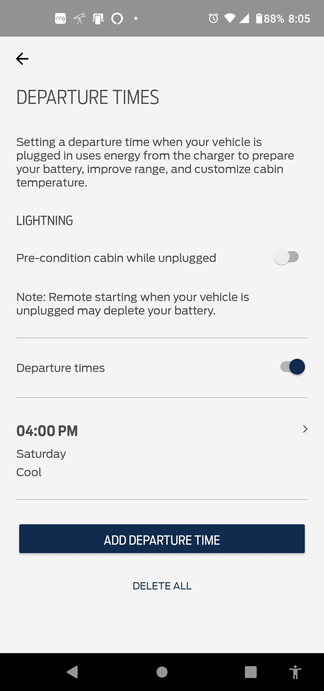 Ford F-150 Lightning Cold Weather Parking - No Plug Access (Airport) precondition while unplugged Screenshot_20231015-200542