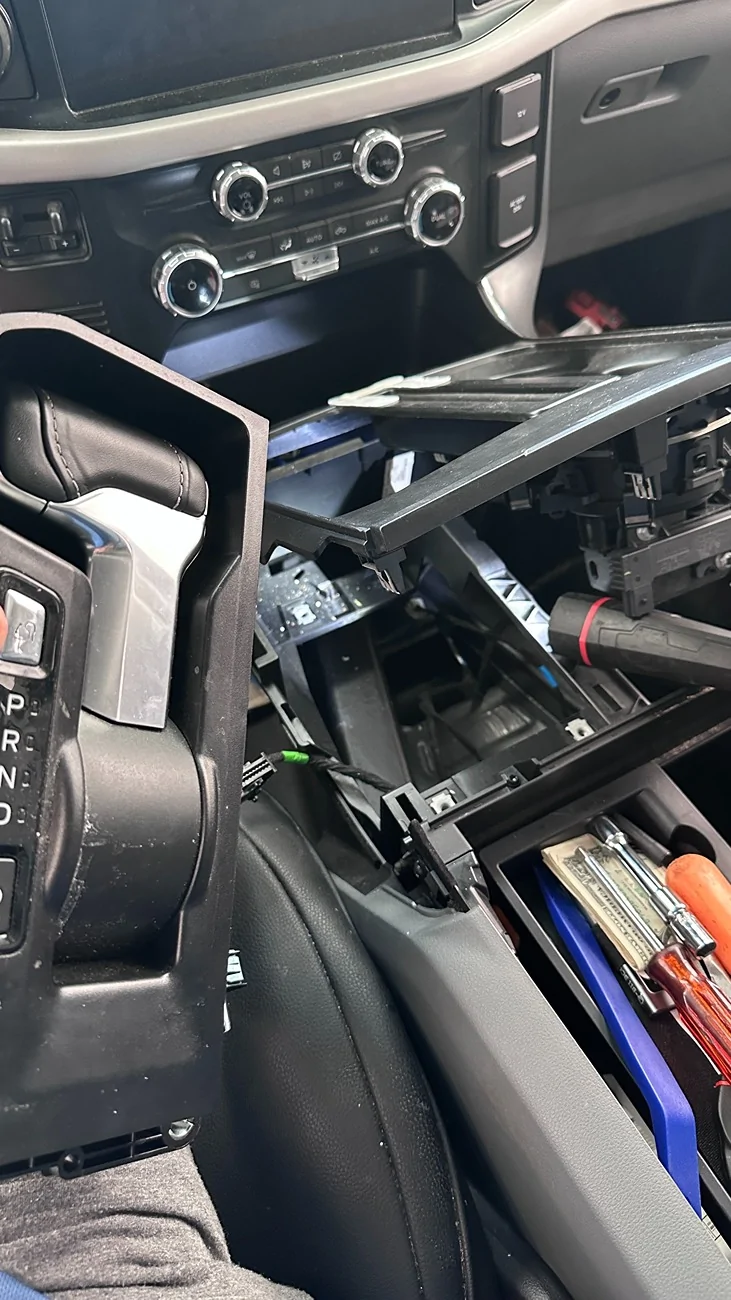 Ford F-150 Lightning ROTARY DIAL installation with  12" screen - without removing upper trim Removed SHIFTER ASSEMBLY