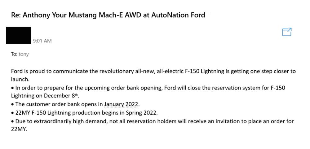 Ford F-150 Lightning Official Memo 12/8: F-150 Lightning Reservations Now Closed, Order Banks Open January, Production Begins Spring, Not All Reservations Will Be MY2022 Screen Shot 2021-12-08 at 10.44.13 AM