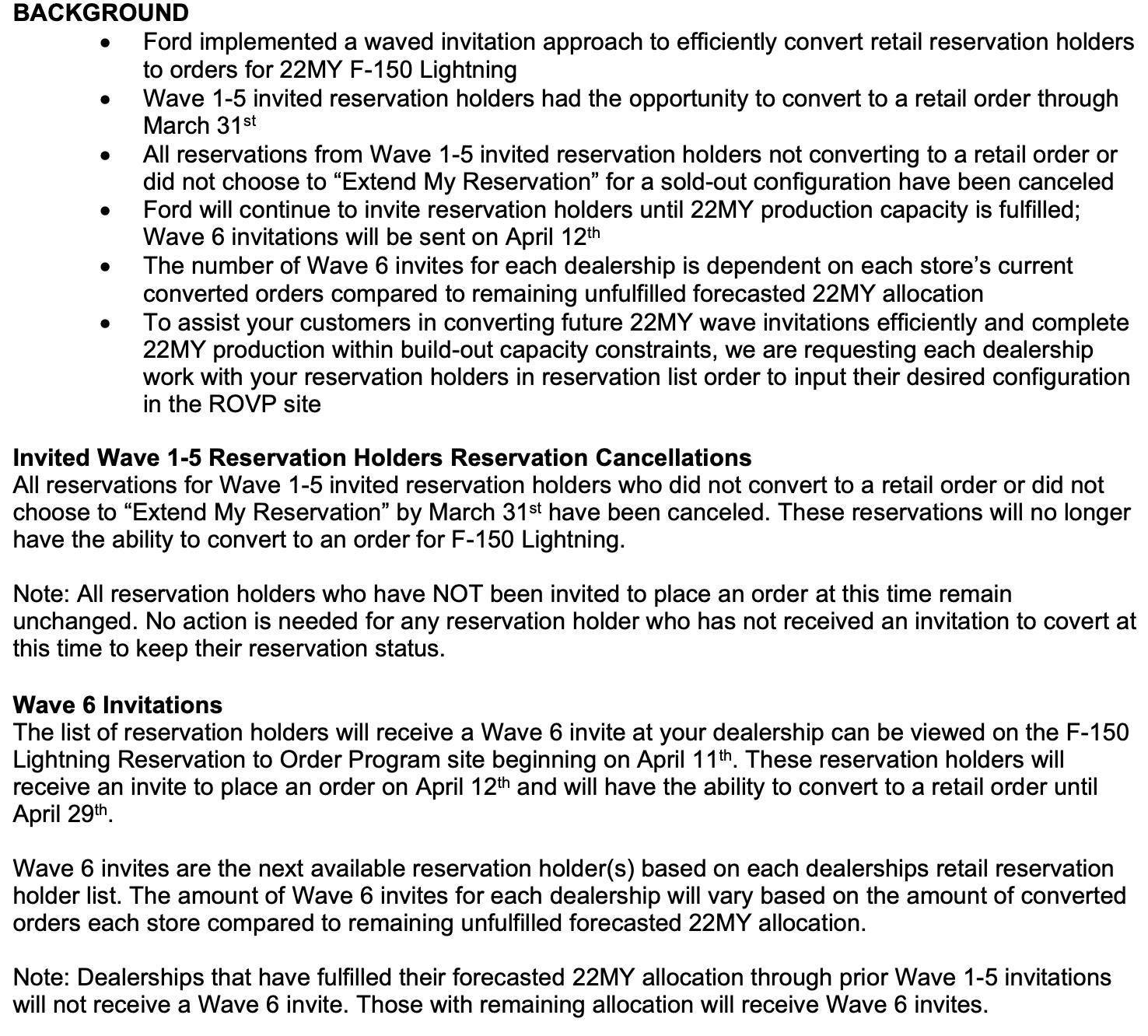 Ford F-150 Lightning Bulletin: 2022MY F-150 Lightning Retail Reservation to Order Update. XLT and Pro Trims Sold Out. Screen Shot 2022-04-18 at 7.11.00 PM