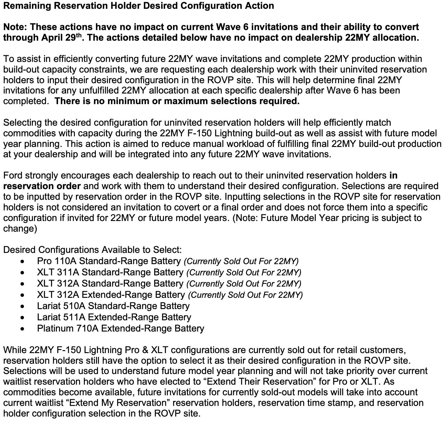 Ford F-150 Lightning Bulletin: 2022MY F-150 Lightning Retail Reservation to Order Update. XLT and Pro Trims Sold Out. Screen Shot 2022-04-18 at 7.11.19 PM