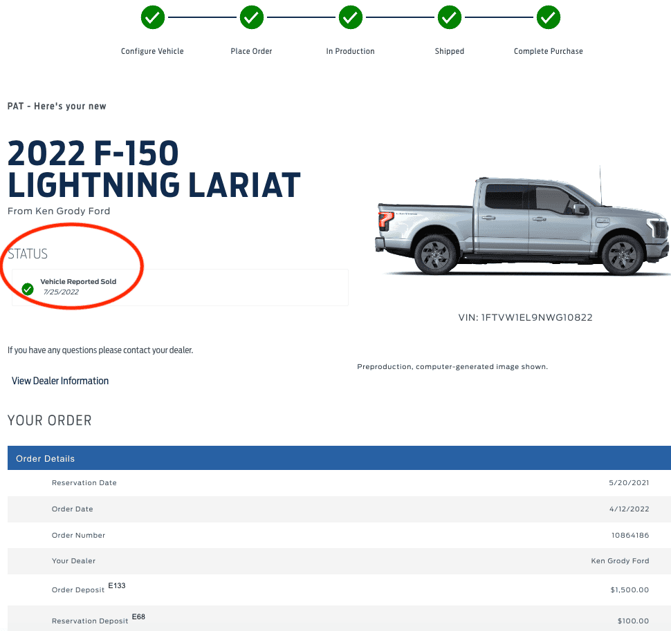 Ford F-150 Lightning Does your Ford.com order status still "say complete purchase in progress" after delivery? Screen Shot 2022-07-27 at 10.26.39 AM