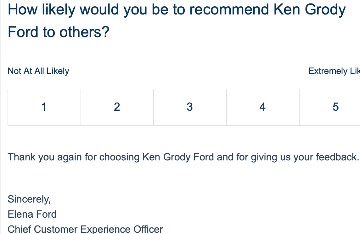 Ford Motor Company customer satisfaction survey or is it dealer