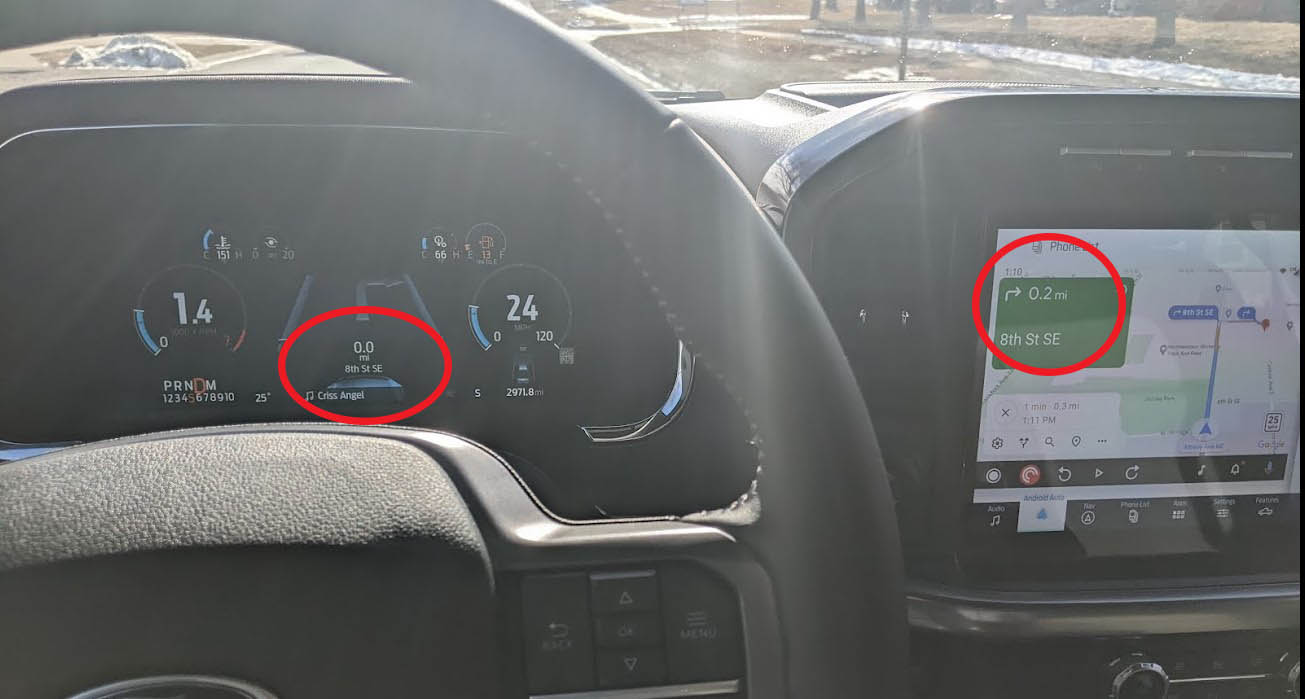 Ford F-150 Lightning Android Auto Turn by Turn in Gauge Cluster - Incorrect distance Screenshot 2022-01-28 135022