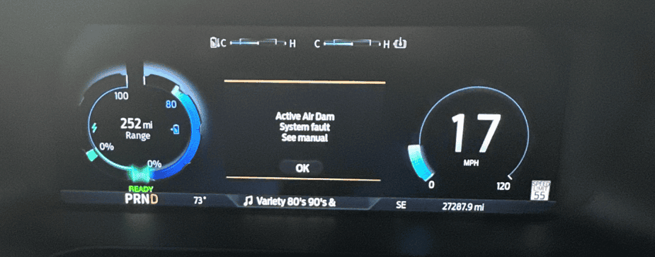 Ford F-150 Lightning Active Air Dam Warning Screenshot 2023-09-28 at 8.37.56 AM