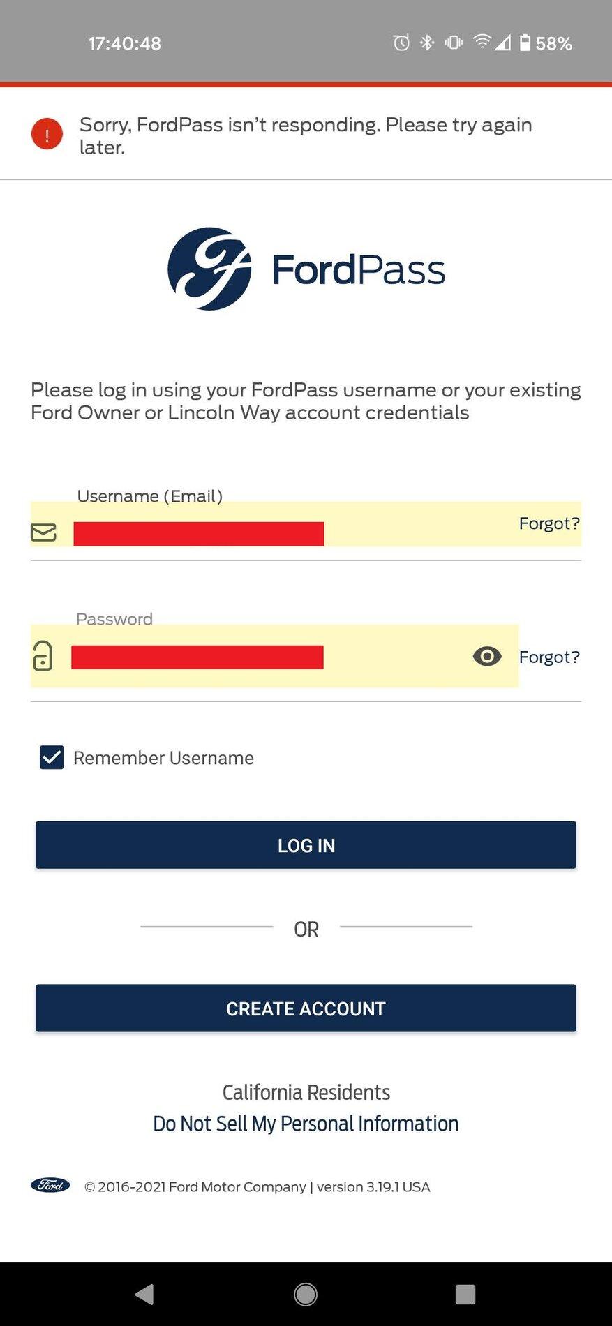Ford F-150 Lightning Latest FordPass update issues (3.19.0) Screenshot_20210401-174049