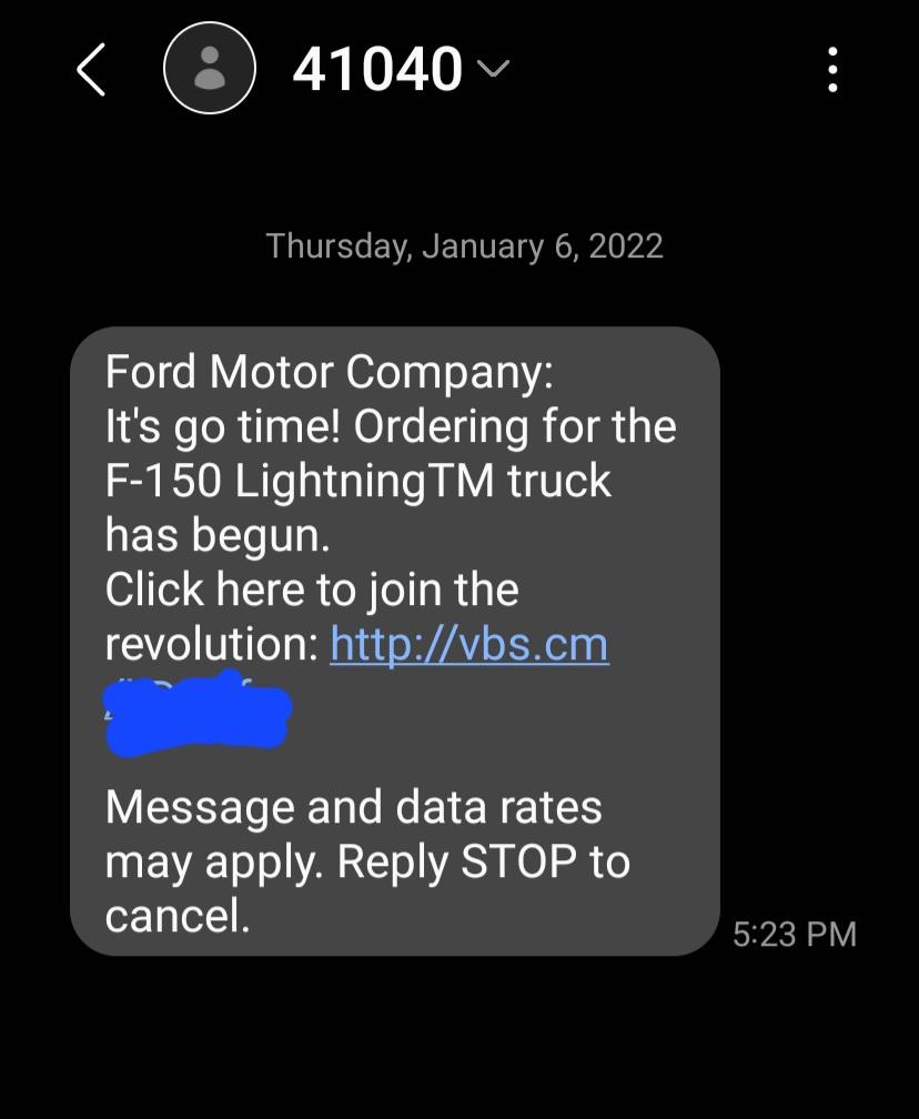 Ford F-150 Lightning Lightning WAVE 2 Emails Coming 1/19 For Ordering on 1/20 – Per Ford Customer Service Screenshot_20220119-173412_Messages