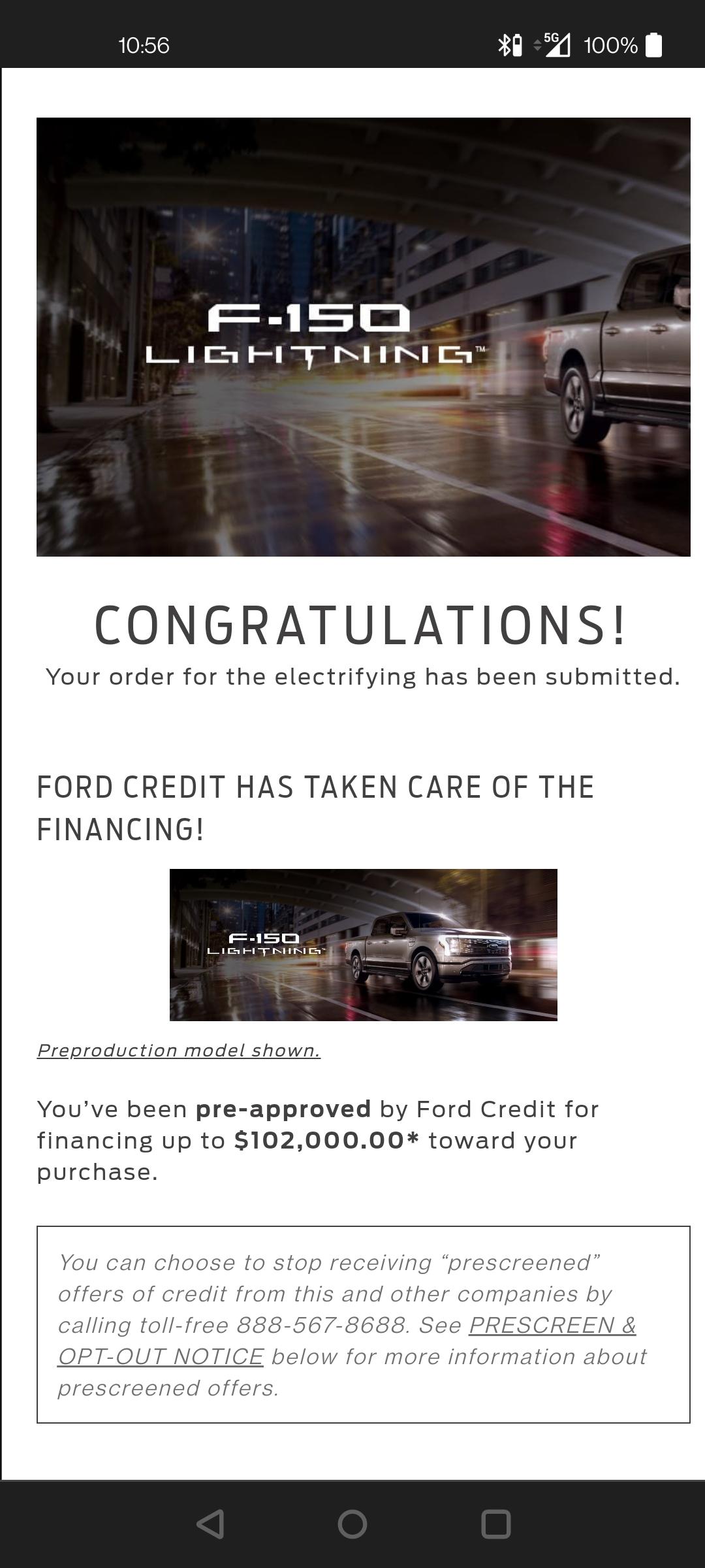 Ford F-150 Lightning Anyone else seeing this on their Lightning reservation? Screenshot_20220221-105610