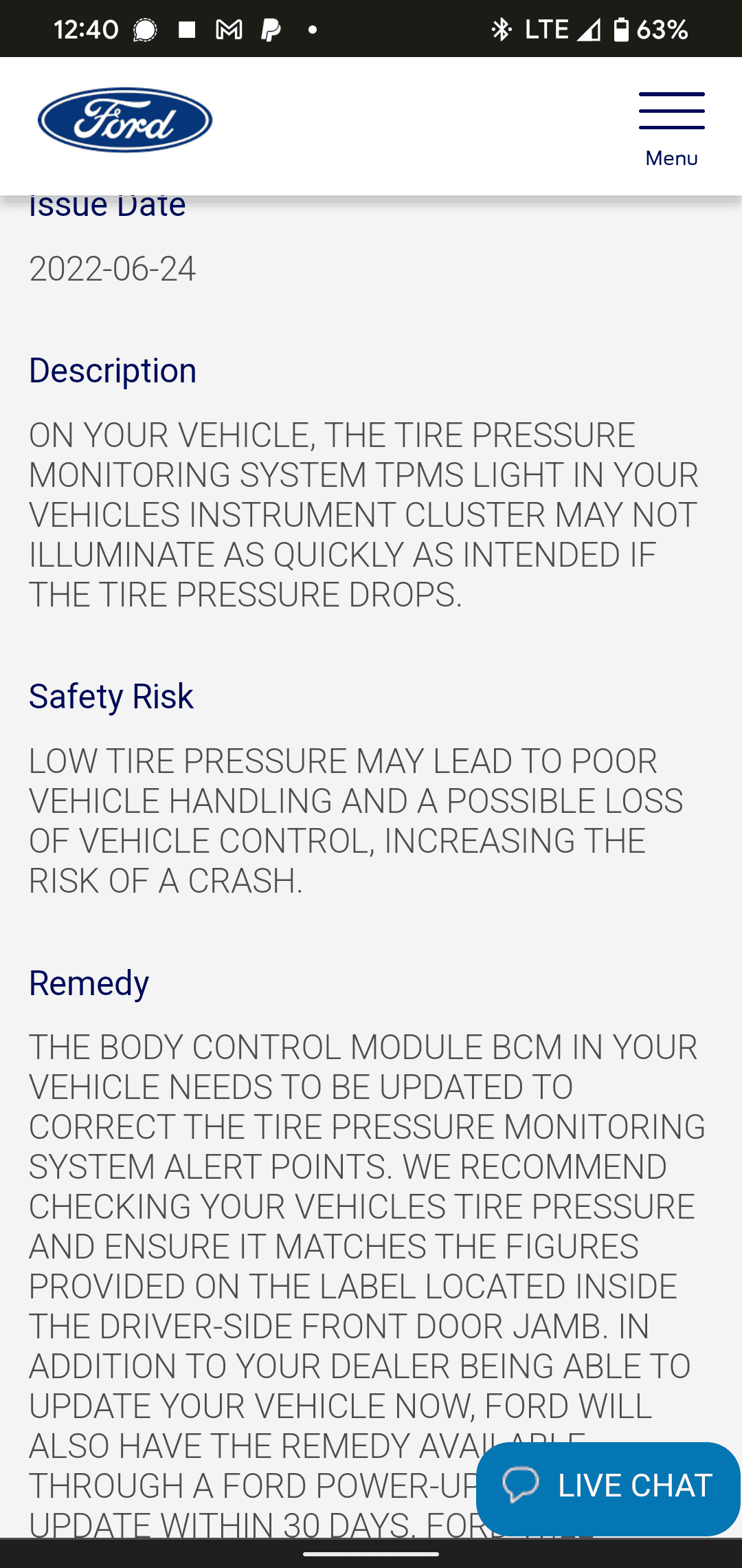 Ford F-150 Lightning Ford misses TPMS update deadline? Screenshot_20220730-124008