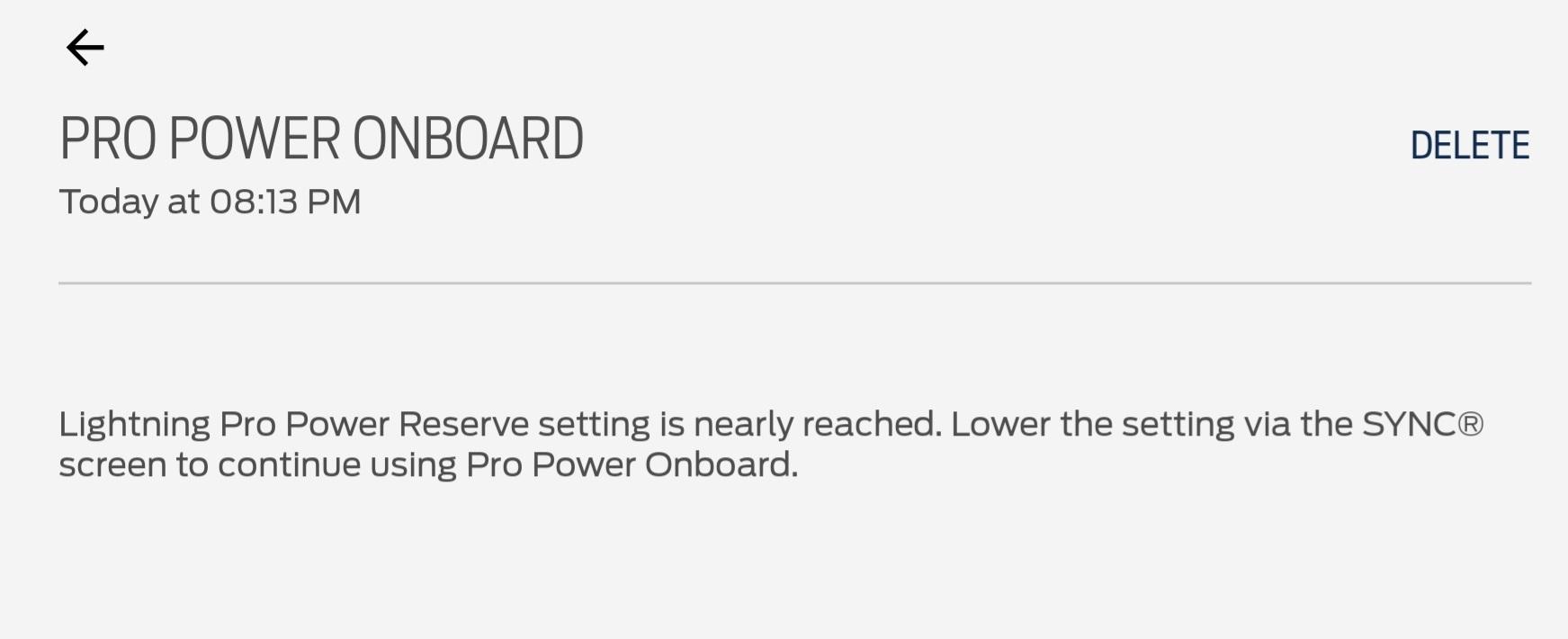 Ford F-150 Lightning Pro Power Onboard - FordPass Message Screenshot_20220816-221800_FordPass