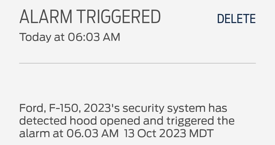 Ford F-150 Lightning Alarm triggering for no apparent reason! Screenshot_2023-10-13-07-33-02-73_f85a9dcae275ee1e0920d804e6924647