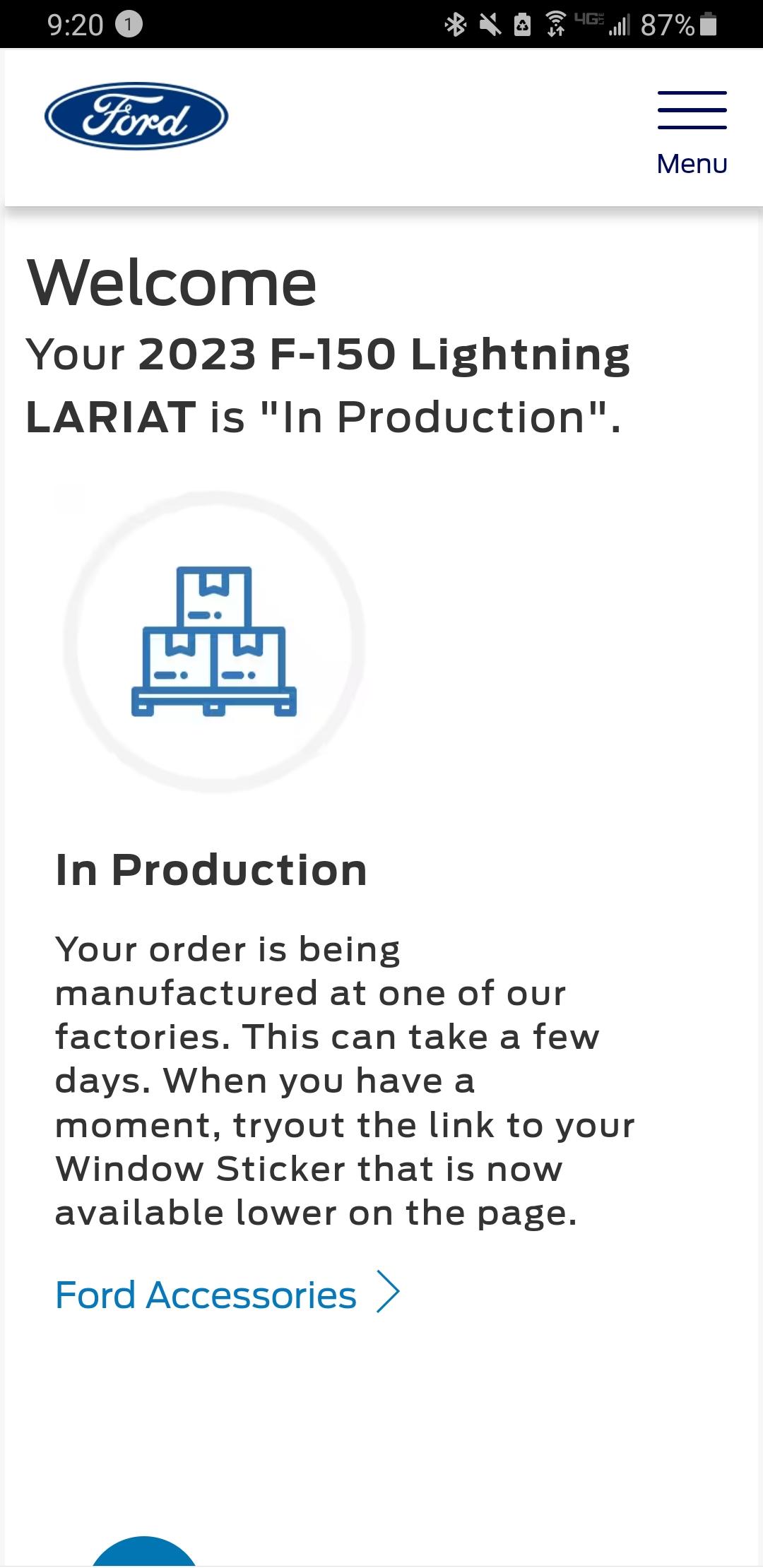 Ford F-150 Lightning My Truck Status went from "BUILT" to back to "IN PRODUCTION". Screenshot_20230124-092011_Dolphin