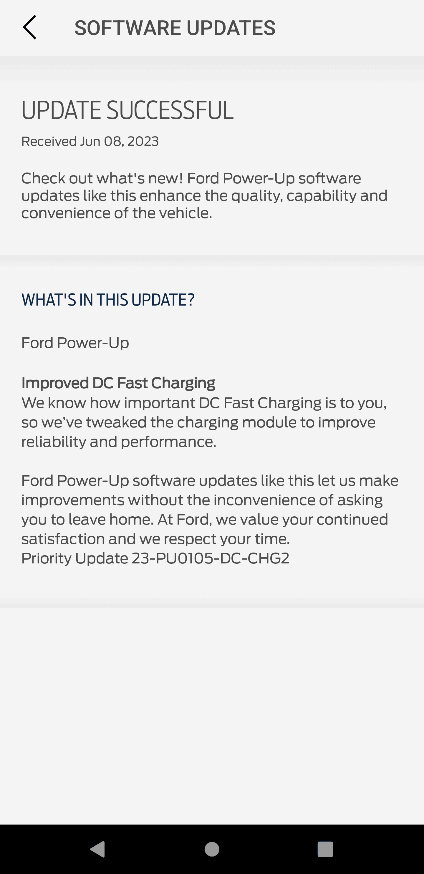 Ford F-150 Lightning Priority Update: 23-PU0105-DC-CHG2: Improved DC Fast Charging Screenshot_20230609-092349