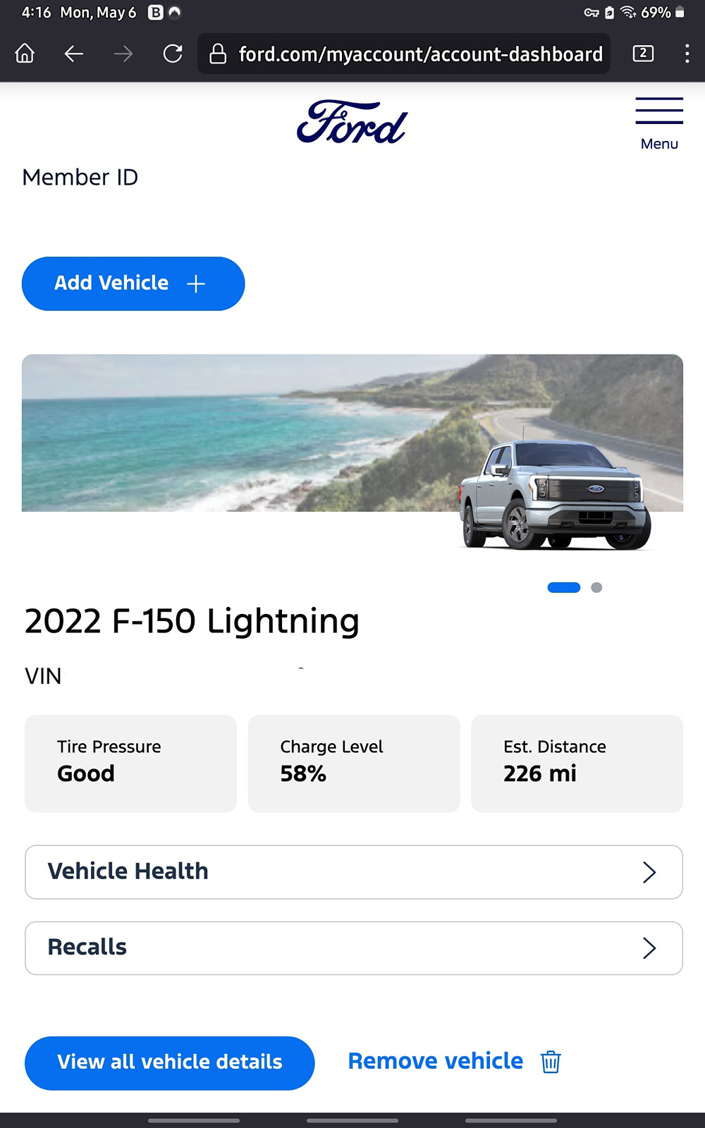 Ford F-150 Lightning My Ford.com account no longer shows 12 volt percentage Screenshot_20240506_161611_Firefox