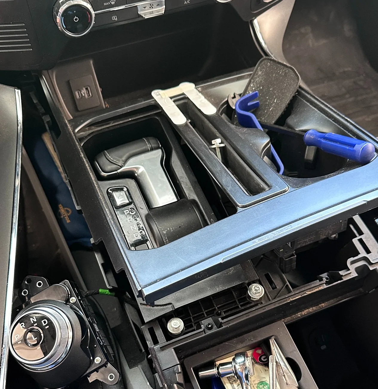 Ford F-150 Lightning ROTARY DIAL installation with  12" screen - without removing upper trim Shifter stowed center console trim cover