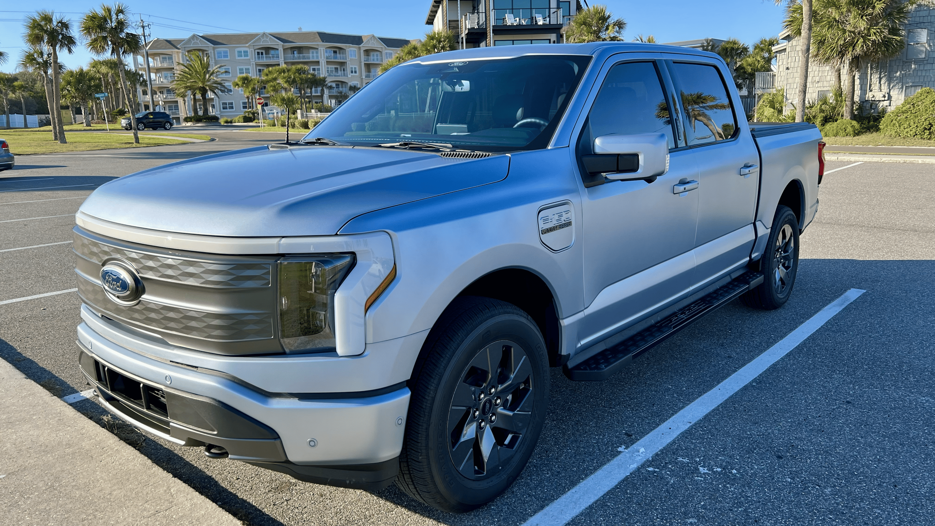 Ford F-150 Lightning Iced Blue Silver Lightning Build. Mods: PPF matte finish, Line-X, gloss black painted grille, black wrapped roof, wheels tempImagetTY7LN