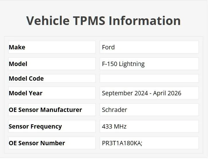Ford F-150 Lightning TPMS frequency for Dec 2023 Lightning TPMS 0924-0426