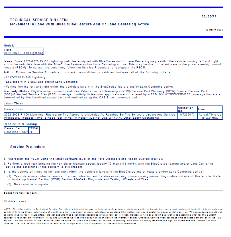 Ford F-150 Lightning Lightning Software Updates using FDRS TSB_23-2073