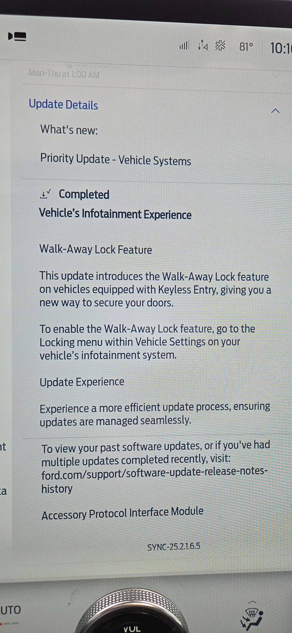 Ford F-150 Lightning PU-Sync-25.2.1.6.5 - Walk Away Lock Toggles UPDATE POST# 95 WAL1