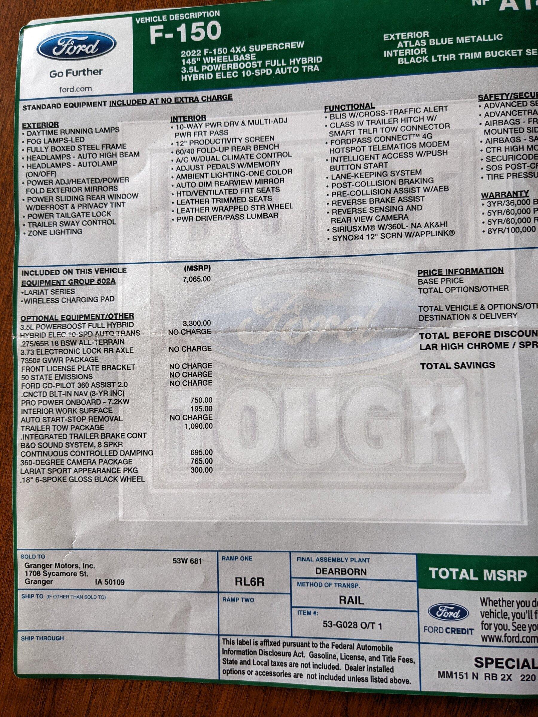 Ford F-150 Lightning Help me figure out my Payload Capacity window sticker