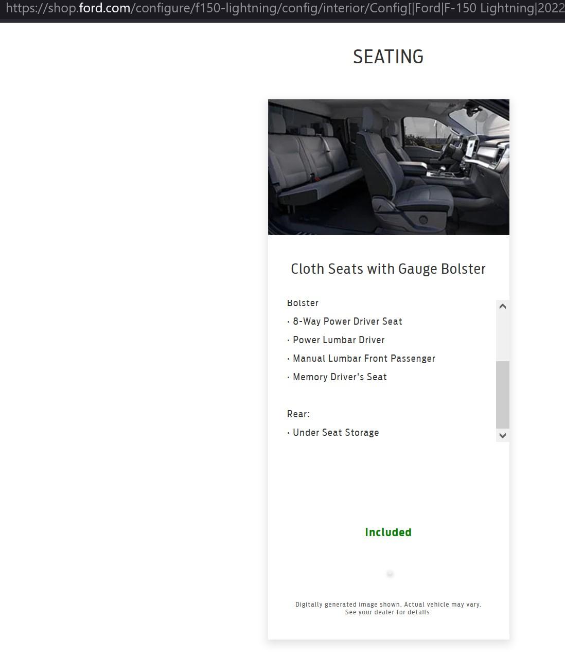 Ford F-150 Lightning Spreadsheet of 2022 Lightning options - Updated 2/11/22 - useful for comparing costs/values of trims and options XLT build shows 8 way seats w memory and rear underseat storage Screenshot 2022-06-02 000626