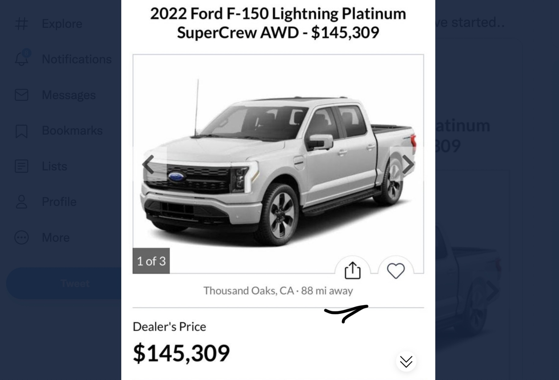 145K ADM dealer's price markup on this Lightning Platinum! Ford