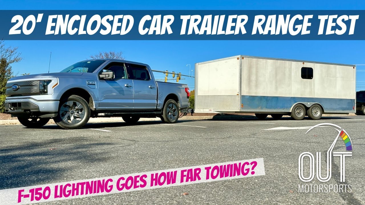 Range Test F150 Lightning Towing 20' Enclosed Car Trailer Ford